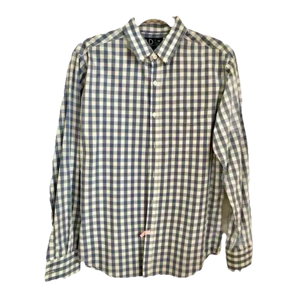 Luke &‎ Dutch Button Up Shirt Men's Med  White Light Blue Checkered Plaid Cotton